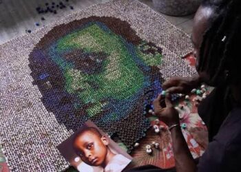 BMA Feature: Nigerian Artist Transforms Discarded Footwear into Vibrant Mosaic Portraits